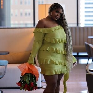 Stretchy off shoulder ruffle dress